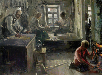 Терпсихоров Николай Борисович. Сапожники. Холст, масло. 73х54,5. 1923-1924. Вологодская областная картинная галерея.