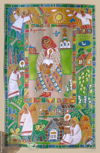 Гусева Виктория Евгеньевна. Куличик. Бумага, смешанная техника. 40х26. 2000. Частное собрание.