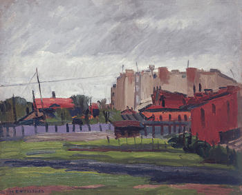 Емельянов Николай Дмитриевич. Окраина. Ленинградский дворик. Холст, масло. 50х60. 1930-е. Государственный музей истории Санкт-Петербурга.