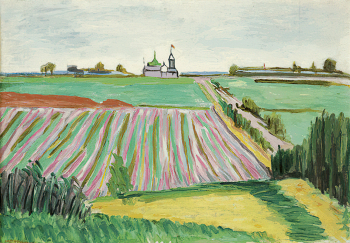 Емельянов Николай Дмитриевич. Пейзаж в окраинах Ленинграда. Холст, масло. 45х64. 1930-е. Государственный музей истории Санкт-Петербурга.