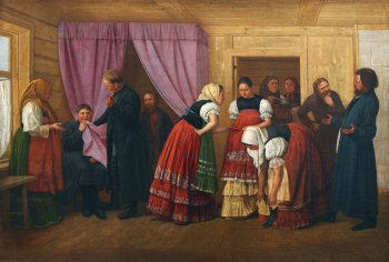 Румянцев Андрей Антипович. Смотрины. Холст, масло. 65х100. 1870-е. Чувашский государственный художественный музей.