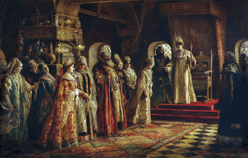 Маковский Константин Егорович. Выбор невесты царём Алексеем Михайловичем. Холст, масло. 300х450. 1886. Художественный музей Понсе.