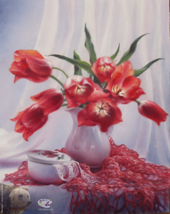Сычёв Алексей Владимирович. Тюльпаны. Холст на оргалите, масло. 50х40. 2021. Собрание художника.