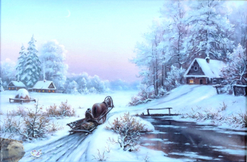 Сычёв Алексей Владимирович. Зимний вечер. Холст на оргалите, масло. 40х60. 2022. Собрание художника.
