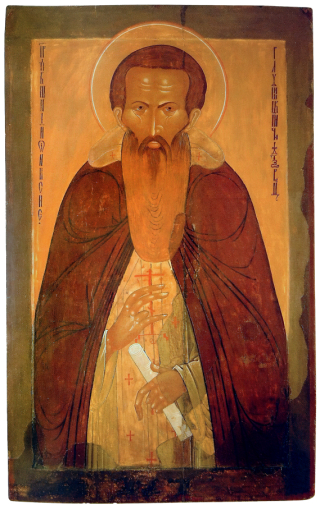 Неизвестный иконописец. Дионисий Глушицкий. Доска, темпера. 109х68. 17 век. Кирилло-Белозерский историко-архитектурный и художественный музей-заповедник.