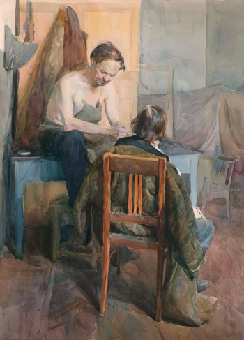 Иткин Анатолий Зиновьевич. Школьная постановка. Бумага, акварель. 58,7х42,7. 1950-е. Московская государственная специализированная школа акварели Сергея Андрияки с музейно-выставочным комплексом.