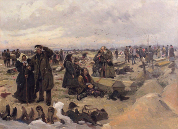Маковский Владимир Егорович. Похороны жертв Ходынки. Эскиз. Холст, масло. 58х80. 1896. Государственный центральный музей современной истории России.