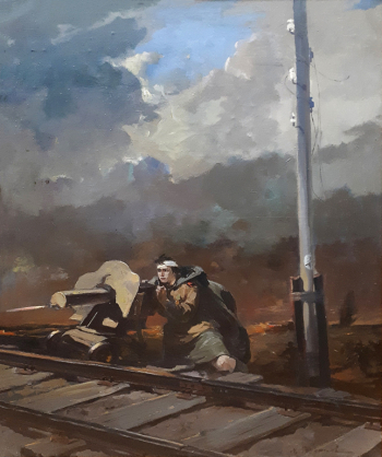 Казанцев Анатолий Алексеевич. Подвиг. Холст, масло. 115х95. 1942. Государственный центральный музей современной истории России.