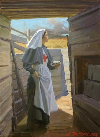 Полетаев Михаил Анатольевич (1959). Белая голубка. В окопах Первой Мировой. Холст, масло. 70х50. 2022. Гусевский историко-краеведческий музей имени А.М.Иванова.