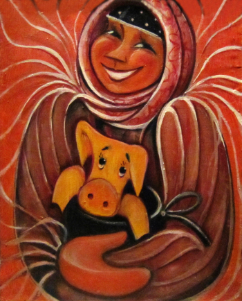 Власова Ирина Георгиевна. Купите поросёнка. Холст, масло. 1985. Музей Петуха.