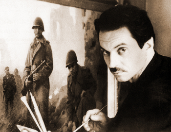 Волков Юрий Васильевич за работой на картиной `Не забудем!`. 1958-1959. Неизвестный фотограф.