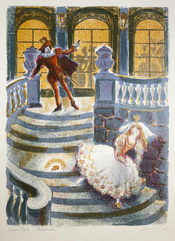 Натаревич Елена Михайловна. Золушка. Бумага, автолитография. 44,5х33. 1980-е. Сургутский краеведческий музей.