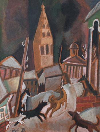 Андронов Николай Иванович. Солигалич ночью. Оргалит, масло. 111х86. 1982. Таганрогский художественный музей.