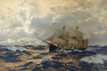 Карл Зальцман. Барк на море. Холст, масло. 160х151,5. 1908. Вятский художественный музей имени В.М. и А.М.Васнецовых.