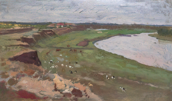 Аветисян Гайк Аветисович. Река Кубань. Бумага, масло. 21,1х35,2. 20 век. Краснодарский краевой художественный музей имени Ф.А.Коваленко.