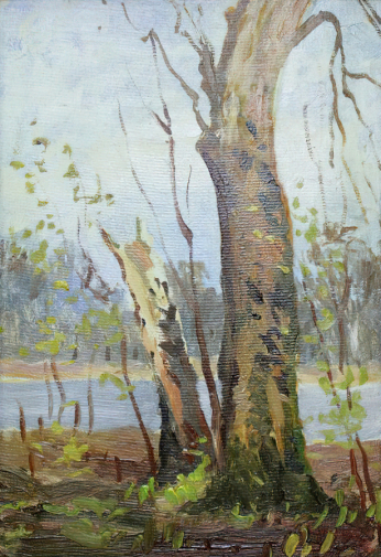 Малинский Алексей Николаевич. На реке Кубани. Картон, масло. 34,8х25. 1996. Музейно-выставочный комплекс `Музей Норильска`.