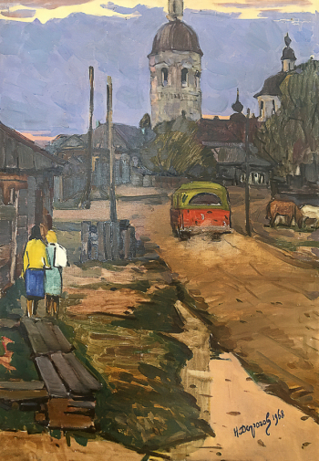 Дорогов Николай Фёдорович. Сумерки. Серия `Старый Енисейск`. Холст, масло. 90х50. 1968. Енисейский историко-архитектурный музей-заповедник имени А.И.Кытманова.