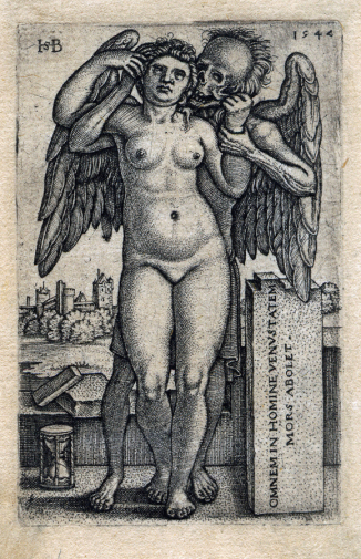 Ханс Зебальд Бехам. Смерть и нагая женщина. Бумага, гравюра. 7,5х4,8. 1547. Частное собрание.