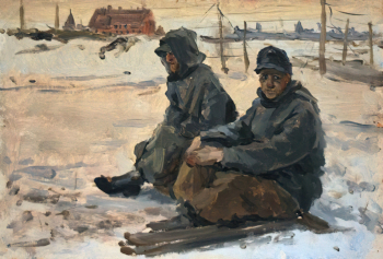 Правдин (Правдин-Рыхлов) Владислав Григорьевич. Пленные гитлеровцы. Картон, масло. 22,5х32,5. 1944. Центральный музей Великой Отечественной войны 1941-1945 гг.