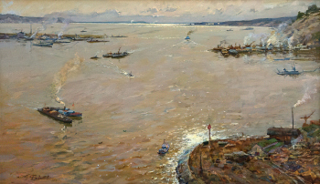 Филатов Геннадий Васильевич. Жигулёвское море. Холст, масло. 94х161. 1957. Самарский областной художественный музей.