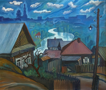 Черкасов Николай Иванович. Синий Кыштым. Картон, масло. 60х70. 1991. Государственный исторический музей Южного Урала.