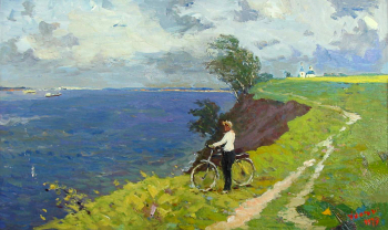 Вагичев Александр Михайлович. Горьковское море. Картон, масло. 29х48. 1979. Центр туризма `Русские крылья`.