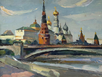 Ивашенцев Олег Александрович. Москва, Кремль. Картон, масло. 37,5х49,5. 20 век. Петровский краеведческий музей.