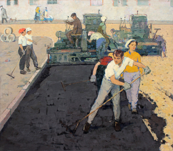 Ненартович Анатолий Акимович. Асфальтировщики. Холст, масло. 130х150. 1965. Городской музей (Ангарск).