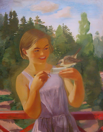 Пахомов Алексей Фёдорович. Юная натуралистка. Холст, масло. 99,5х77,5. 1935-1937. Государственный Русский музей.