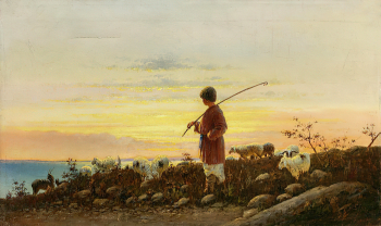 Зоммер Рихард-Карл Карлович. Пастух. Холст, масло. 53,6х89. 1902. Государственный историко-художественный музей `Новый Иерусалим`.