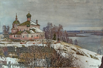 Януш Леонид Борисович. Заволжье. Картон, масло. 36х54. 1944. Костромской государственный историко-архитектурный и художественный музей-заповедник.