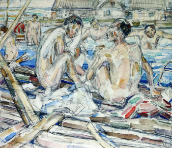 Викулов Василий Иванович. Купальщики. Бумага, акварель. 27х33. 1920-е. Дальневосточный художественный музей.