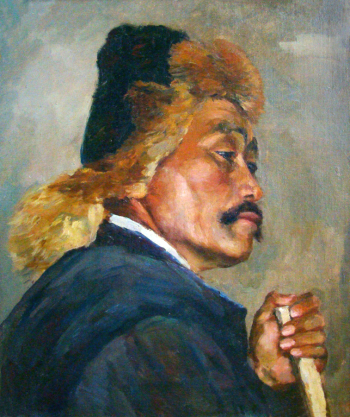 Великанова Регина Васильевна. Портрет чабана. Картон, масло. 54х44. 1950. Брянский областной художественный музейно-выставочный центр.