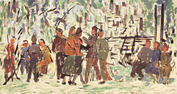 Евграфов Николай Иванович. Гулянье. Холст, масло. 40х75,3. 1938. Государственный Русский музей.