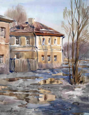 Андрияка Сергей Николаевич. Весенний уголок Москвы. Бумага, акварель. 46х36. 1992. Музей истории города Обнинска.