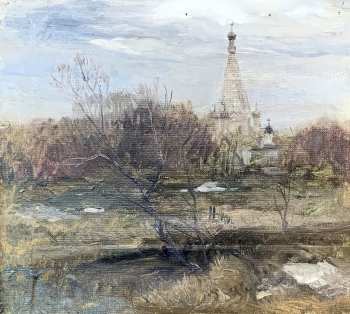 Андрияка Сергей Николаевич. Последний снег. Холст, масло. 24х27. 1980. Звенигородский государственный музей-заповедник.