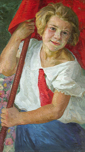 Прохоров Семён Маркович. Пионерка. Холст на фанере, масло. 80х45,5. 1930. Государственный Русский музей.