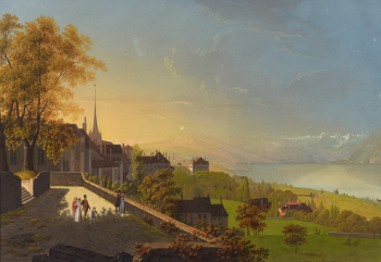 Иоганн Генрих Блойлер Младший. Лозанна, вид с запада. Бумага, гуашь. 1824. Швейцарская национальная библиотека.