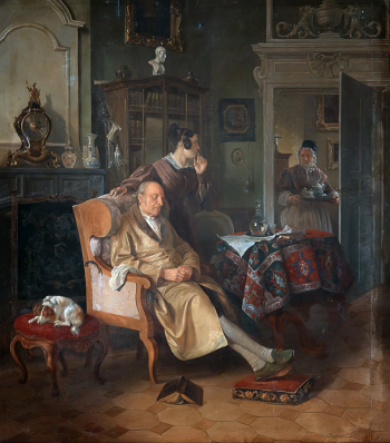 Шульц Карл Карлович. Домашняя сцена.  Дерево, масло. 58х51. 1830-1840-е. Музей В.А.Тропинина и московских художников его времени.