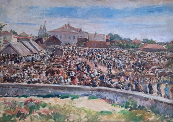 Виноградов Дмитрий Антипович. Старая Яхрома. Базар. Холст, масло. 61х84. 20 век. Музей-заповедник Дмитровский кремль.