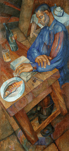 Тенисман (Тэннисман) Эдуард Альма. Рабочий, сидящий за столом. Холст, масло. 179х85. 1927. Государственный музей истории Санкт-Петербурга.