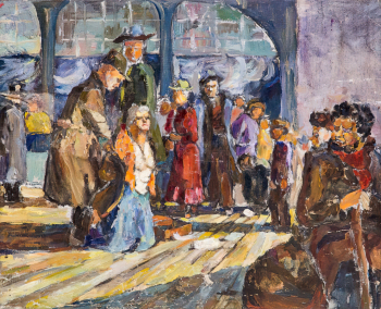 Николаев Степан Андреевич. Сцена на вокзале. Арест. Холст, масло. 43х53. 1920-е. Частное собрание.