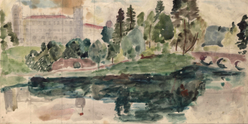 Сашин Андрей Тимофеевич. Гатчина. Бумага, акварель. 20,5х40. 1950-е. Смоленский государственный музей-заповедник.