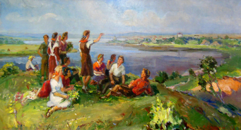 Сашин Андрей Тимофеевич. На древнем кургане. Холст, масло. 75х140. 20 век. Духовщинский районный историко-художественный музей.