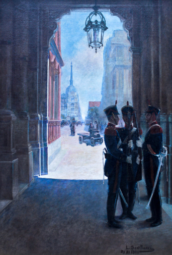 Лино Скотуччи. Смена караула. Холст, масло. 1920. Розовый дом (Президентский дворец).