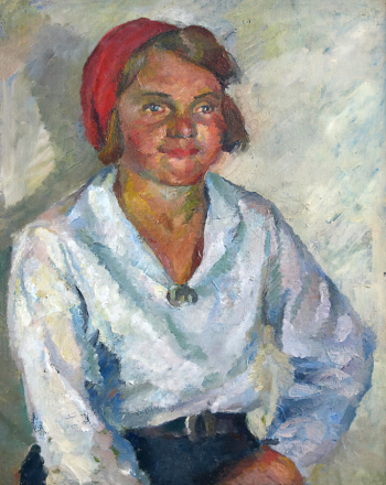Рубан Игорь Павлович. Девушка в красной косынке. Холст, масло. 64,5х52,2. 1930-е. Нижнетагильский музей изобразительных искусств.