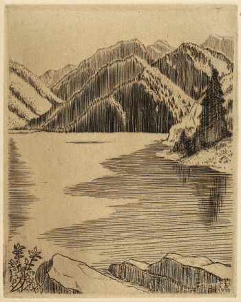 Брылов Георгий Александрович. Пейзаж. Бумага, офорт. 16,3х11,9. 1939. Саратовский государственный художественный музей имени А.Н.Радищева.