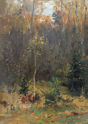 Жигимонт Пётр Иванович. В лесу. Картон, масло. 70х50. 1958. Таганрогский художественный музей.