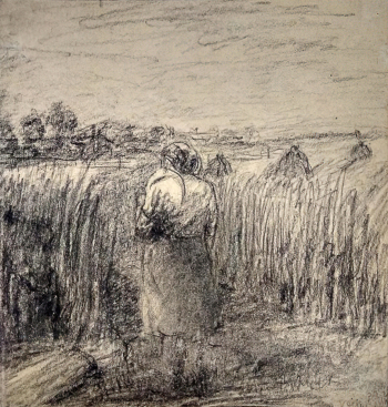 Костюхин Григорий Васильевич. Жатва. Бумага, уголь. 22,2х20,8. 1932. Государственный историко-художественный музей Новый Иерусалим.