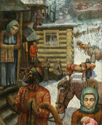 Цыбасов Михаил Петрович. Обоз на Северной Двине. Холст, масло. 160х130. 1928. Музей изобразительных искусств Республики Карелия.